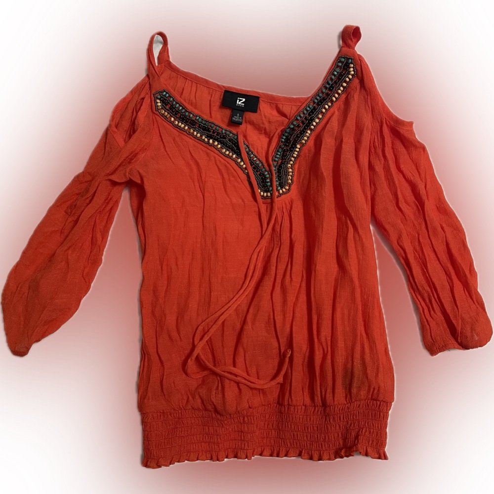 IZ BYER Woman Open shoulder Shirt Vintage Orange Color Small NEW